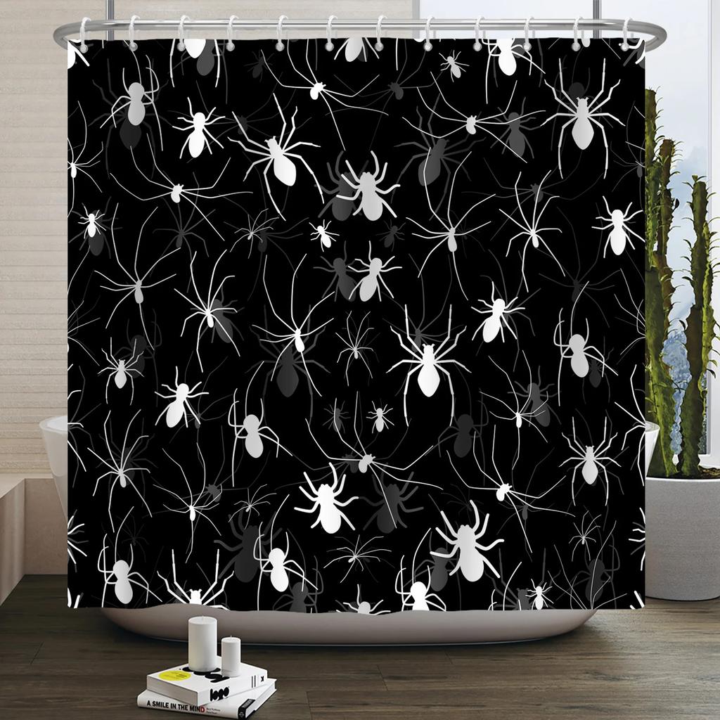 Halloween Shower Curtain Funny Horror Pumpkin Bat Cartoon Cat Happy Halloween Bathroom Curtain for Kids Waterproof Bath Curtain