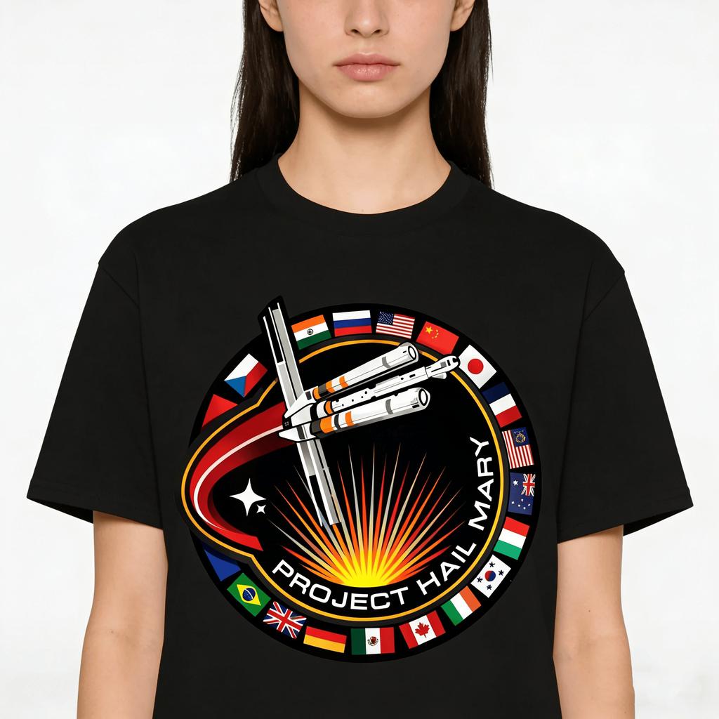 Movie Project Hail Mary Spaceship With Nation Flags Unisexs TShirt Unisex ONeck Cotton Short Sleeve Yk Oversized Popular Tee