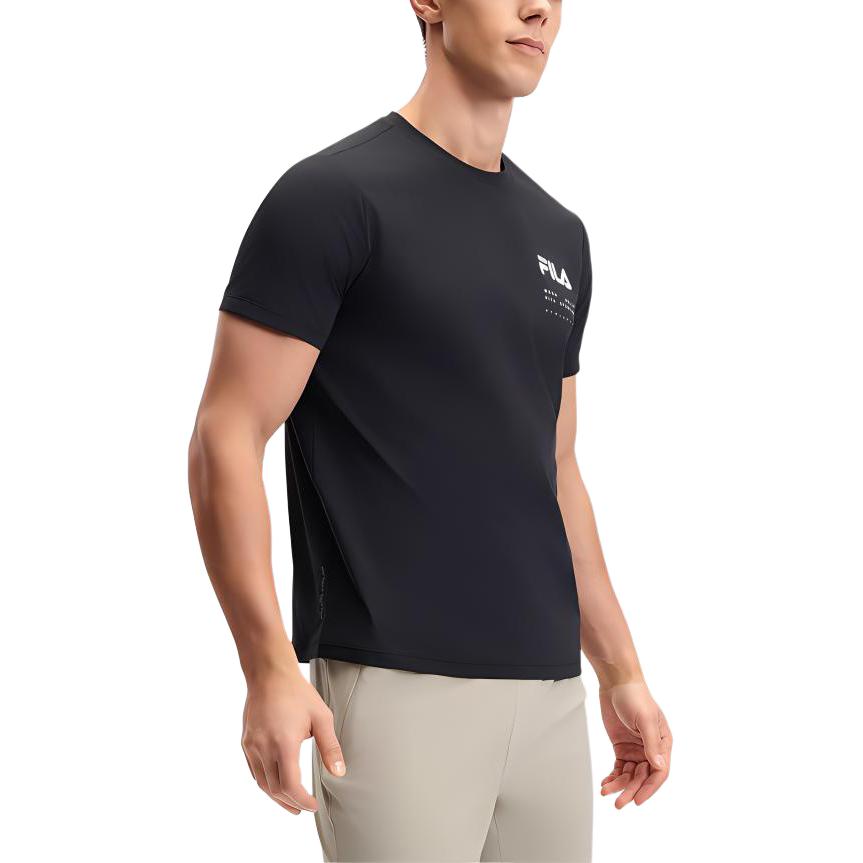 Fila Fitness Fashion Comfortable Simple Knitted Short Sleeve Sun Protection Breathable Crew Neck T-Shirt Men Tops Deep-Black A11M521106F-BK