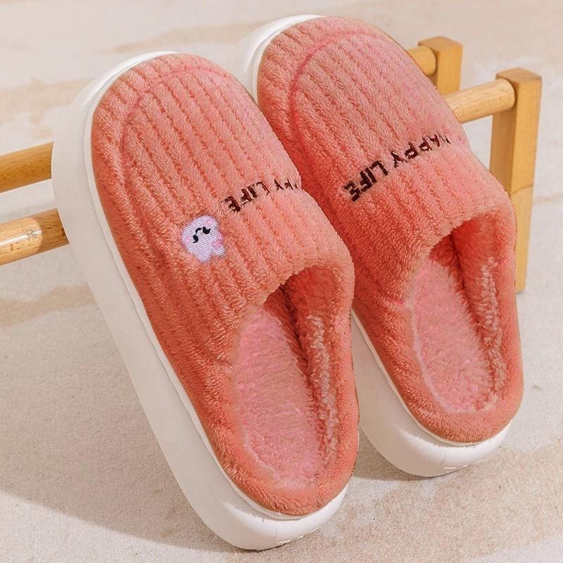Cotton slippers women's thick bottom non-slip home warm confinement cotton slippers men and women couples home floor cotton slippers winter