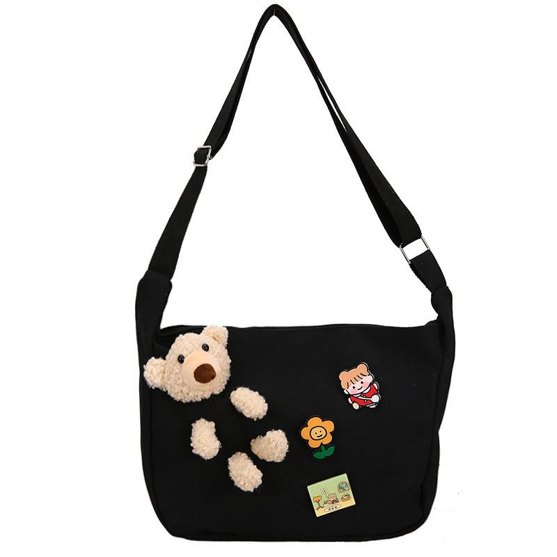 Adorable Canvas Shoulder Bag For Women Cute Cartoon Design For Students Daily Use
