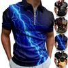 Work Clothes Creative Stripe 3D Printing Men's Short-sleeved Zip Shirt