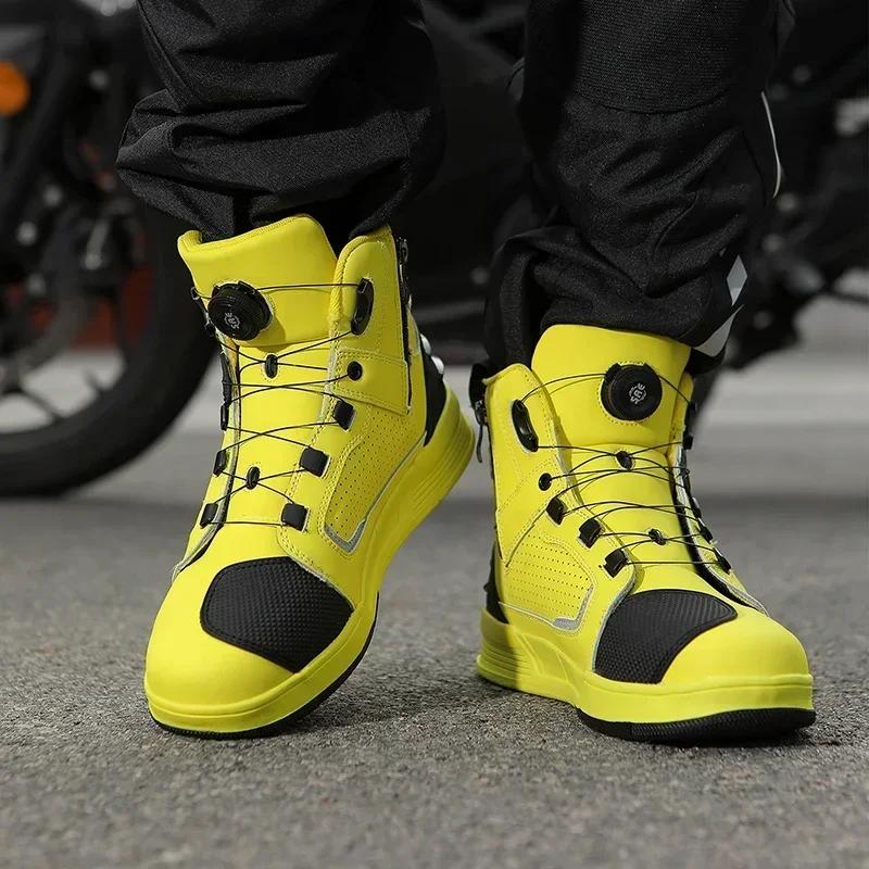 Motocross Biker Chopper Cruiser Touring Ankle Boots Men Motorcycle Microfiber Leather Ankle Boots Street Motorbike Racing Shoes