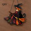High Definition Printed Acrylic Vintage Halloween Cat Witch Decoration, Window Hanging Ornaments, Colorful Decoration Rustic Farmhouse Tree