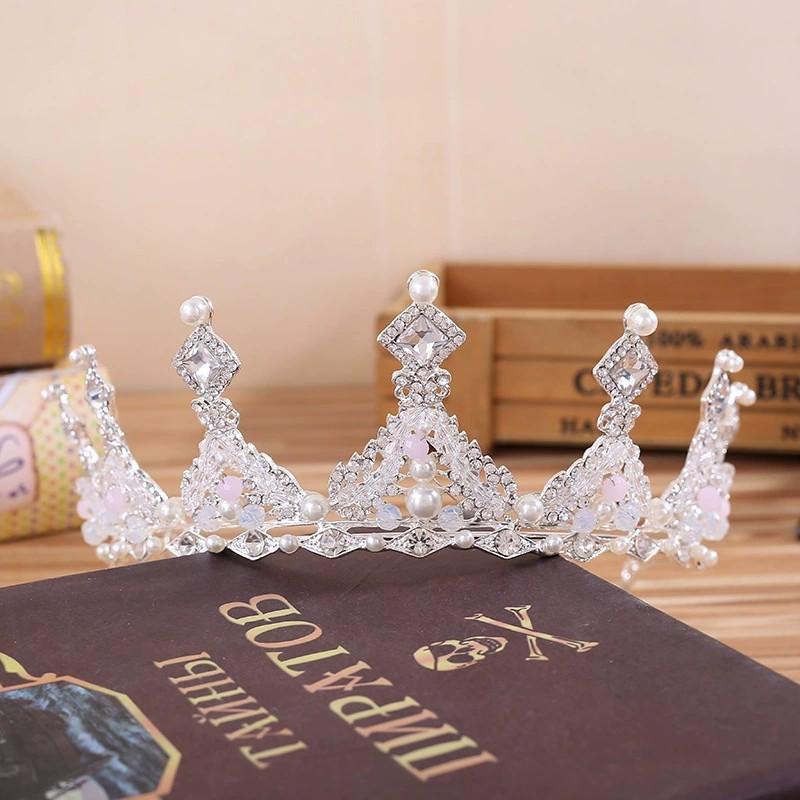 Bridal Crown Headband Children Princess Hair Crown Crystal Girls Headband Handmade Pearl Performance Hair Accessories Birthday Crown