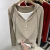 Maglione da Donna Nuovo Primavera 2026 con Bottoni, Top a Maglia Finto Due Pezzi Scollo a V, Blusa a Manica Lunga