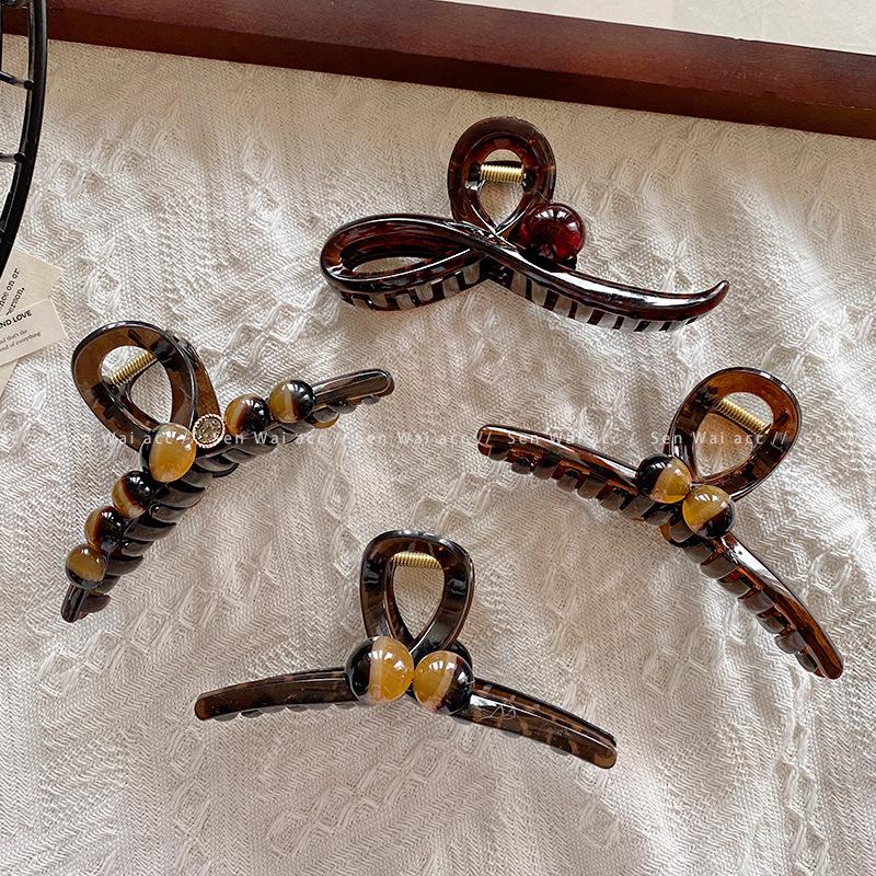 Retro Temperament Round Bead Grab Clip Female Maillard Wind Disc Hair Volume Large Back Head Shark Clip Large Hair Accessories