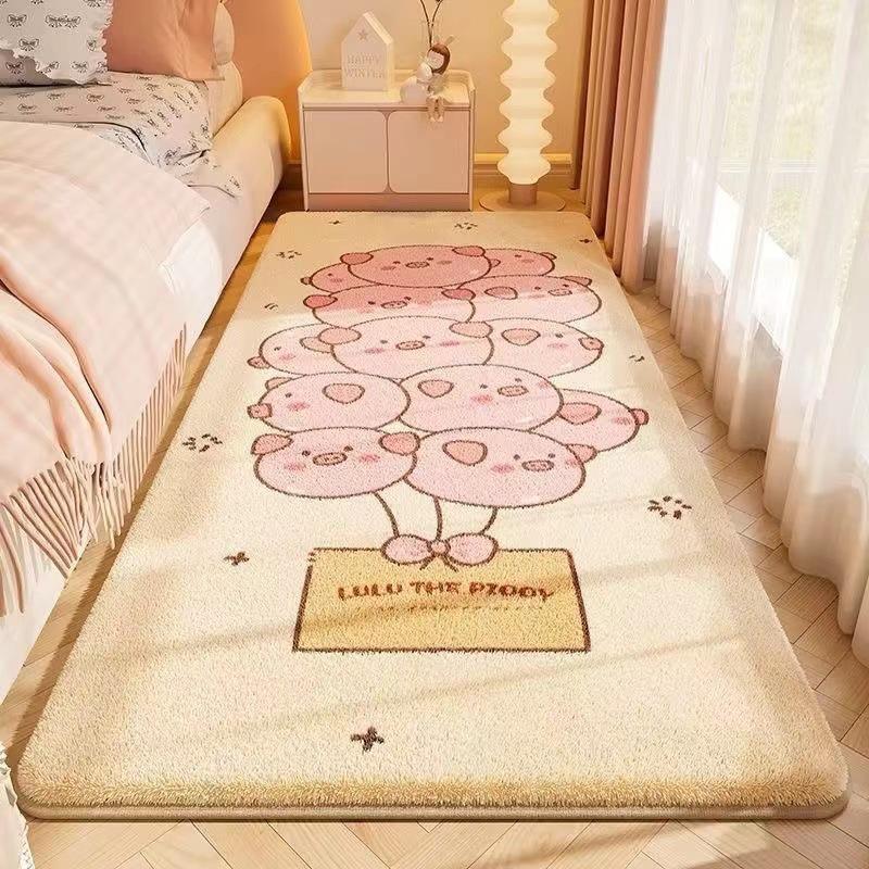 Adorable Cartoon Kids' Faux Cashmere Non-Slip Rug - Soft & Dirt-Resistant for Bedroom or Balcony