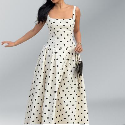 New Summer Style, Fashionable and High-end Polka Dot Retro Strapless Dress, Style Off-shoulder Dress