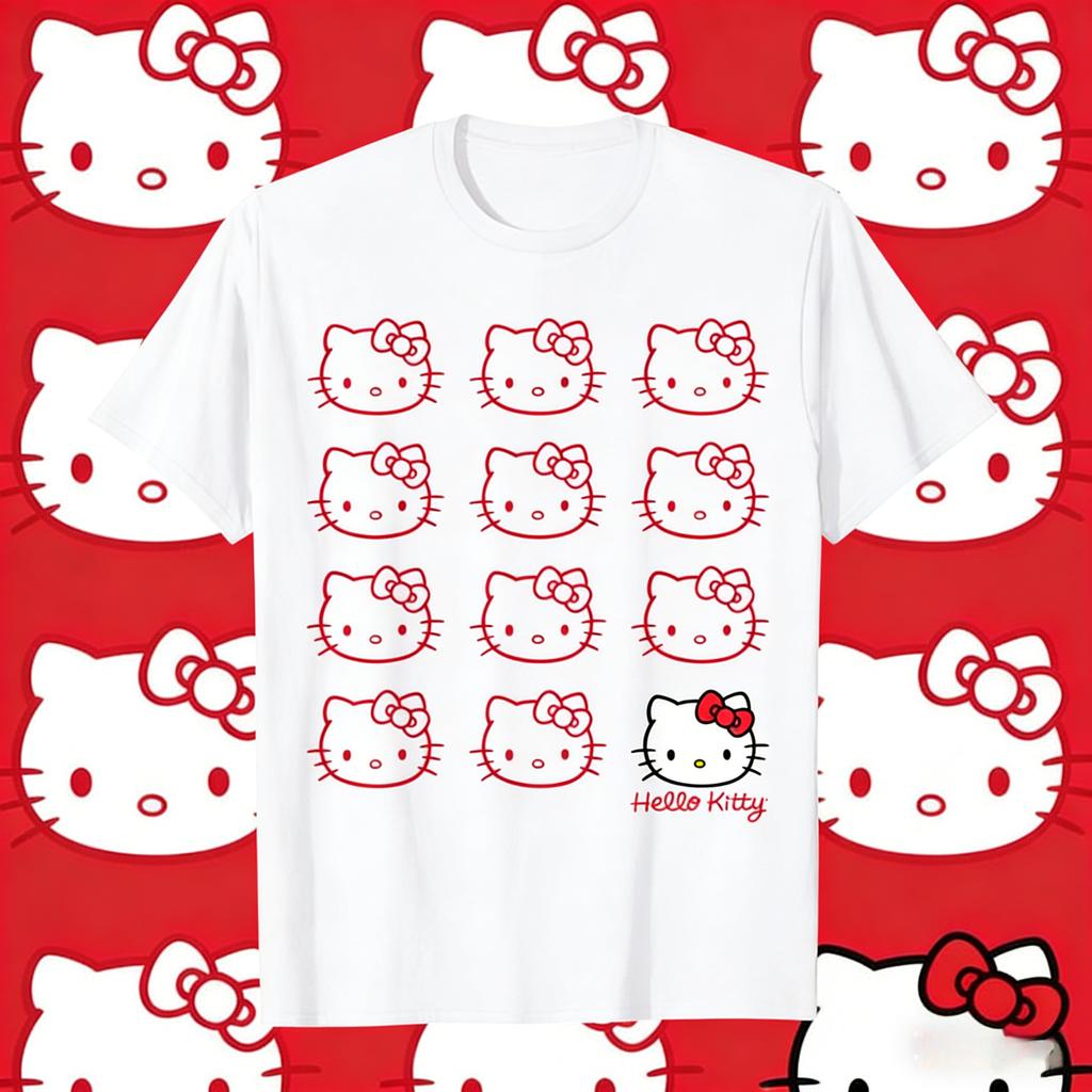 Sanrio 2026 Summer Comic Form Hello Kitty Image 100 Cotton Printed Casual Tshirt Adult Children Parentchild Top Homewear Y2k