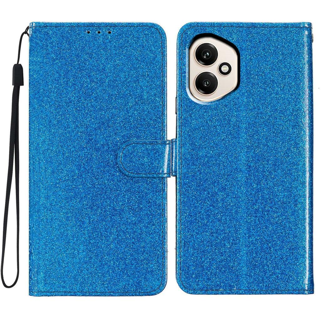 Für Honor 400 5G (Global) Glitzernde Kratzfeste Leder-Ständer-Handyhülle mit Riemen