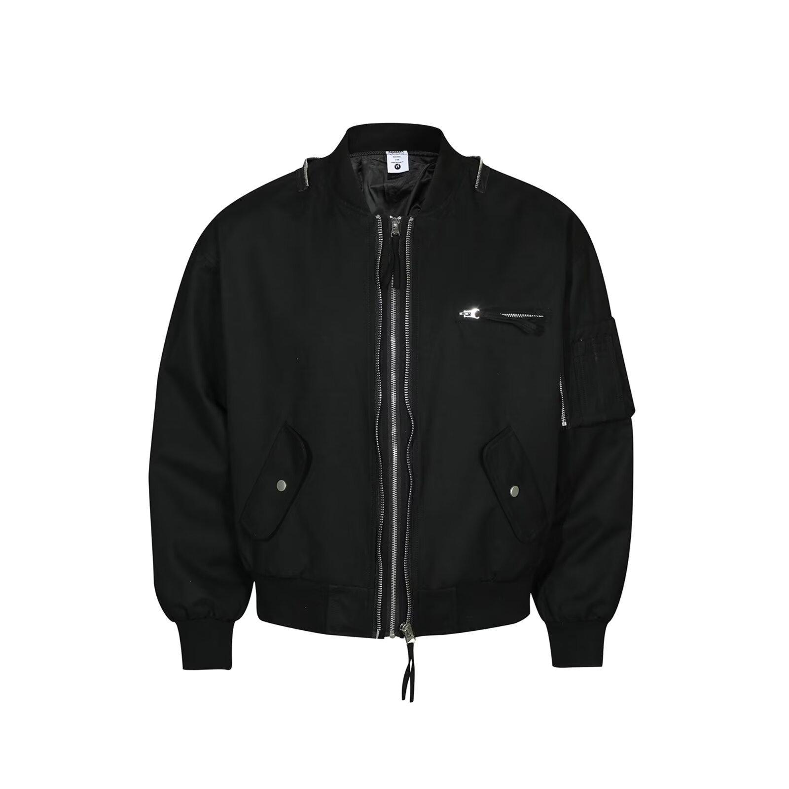 

Весенне-осенняя короткая куртка-бомбер в стиле американского хай-стрит на двойной молнии, мужская бейсбольная куртка, утолщенная куртка, тренд 2XL чёрный