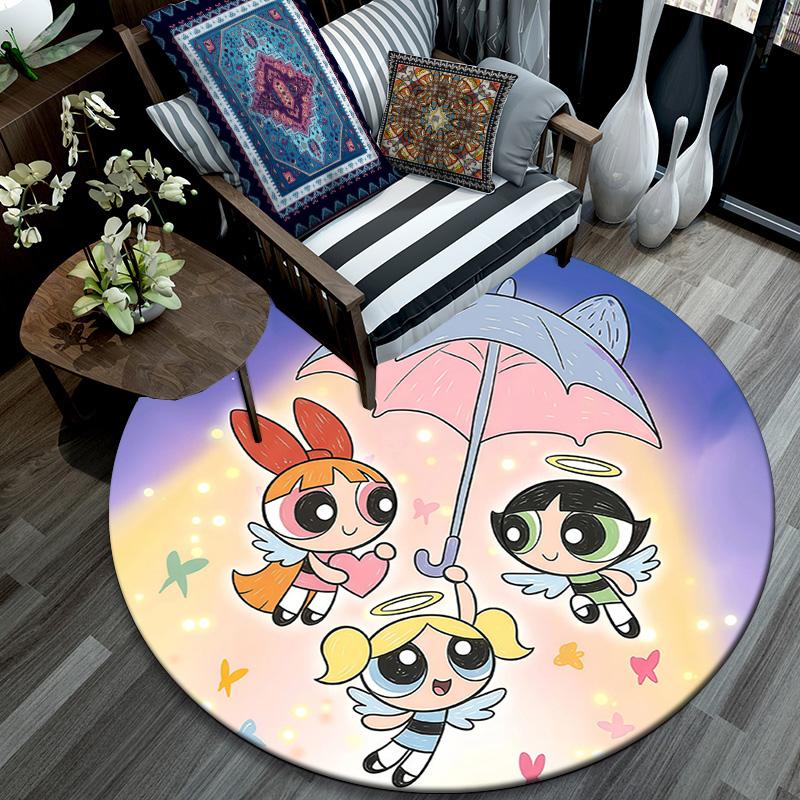 The Powerpuff Girls2 Round Area Rug,Carpet Rug for Living Room Bedroom Sofa Playroom Decor,Non-slip Floor Mat