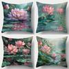 1/4Pcs Lotus Flower Printed Pillowcases Sofa Cushion Cover Home Bedroom Room Decoration