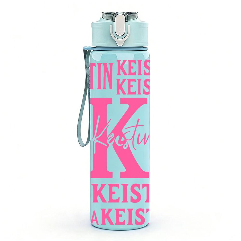 1PC Repeated Name Text Pattern 750ml Color Plastic Sports Water Bottle Leakproof Flip Straw Lid Suitable for Sports Office Home Use