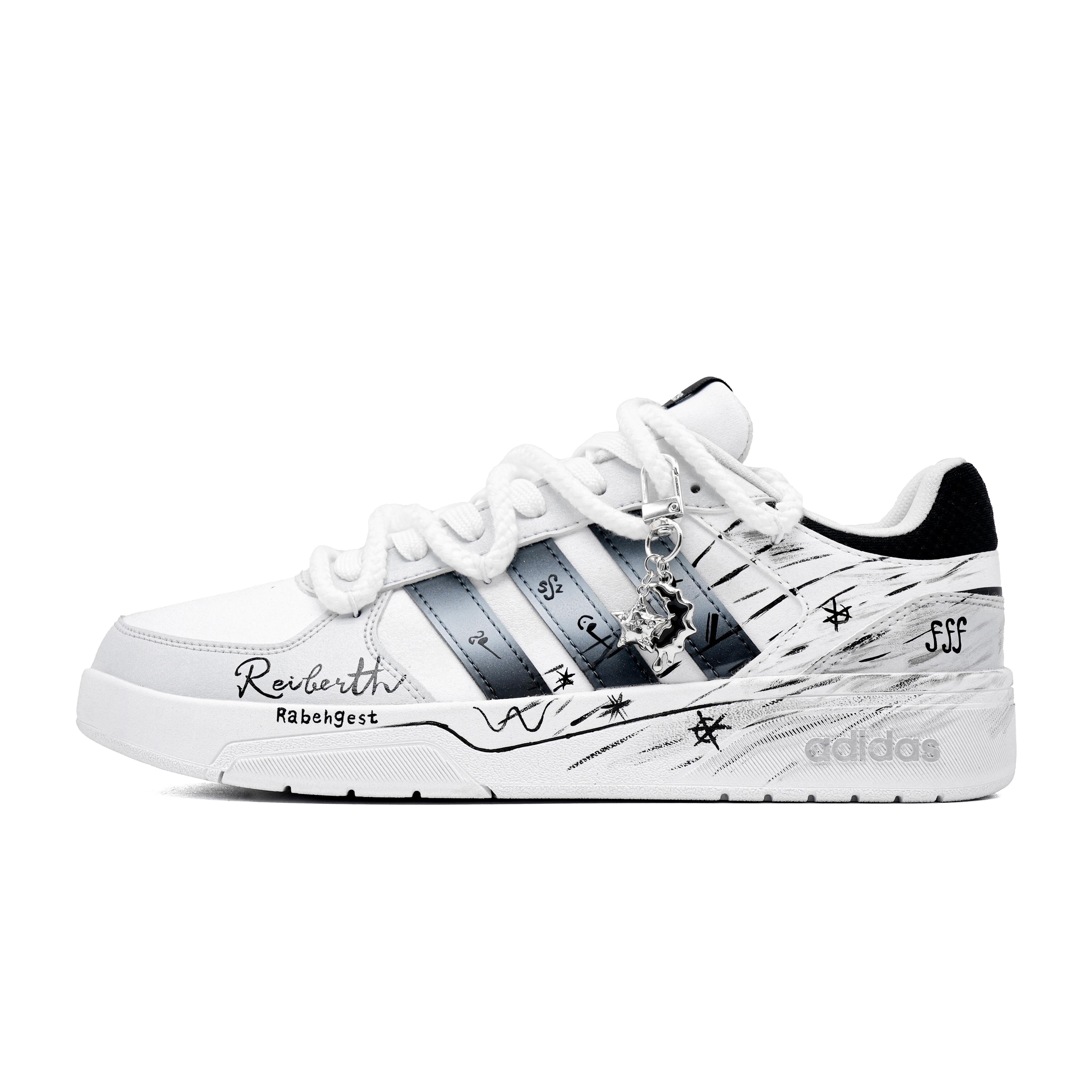 Adidas Neo Courtbeat Rebirth Musical Note Cushioning Breathable Low top Skateboard Shoes Unisex Black White JS3010(Team965-) 36
