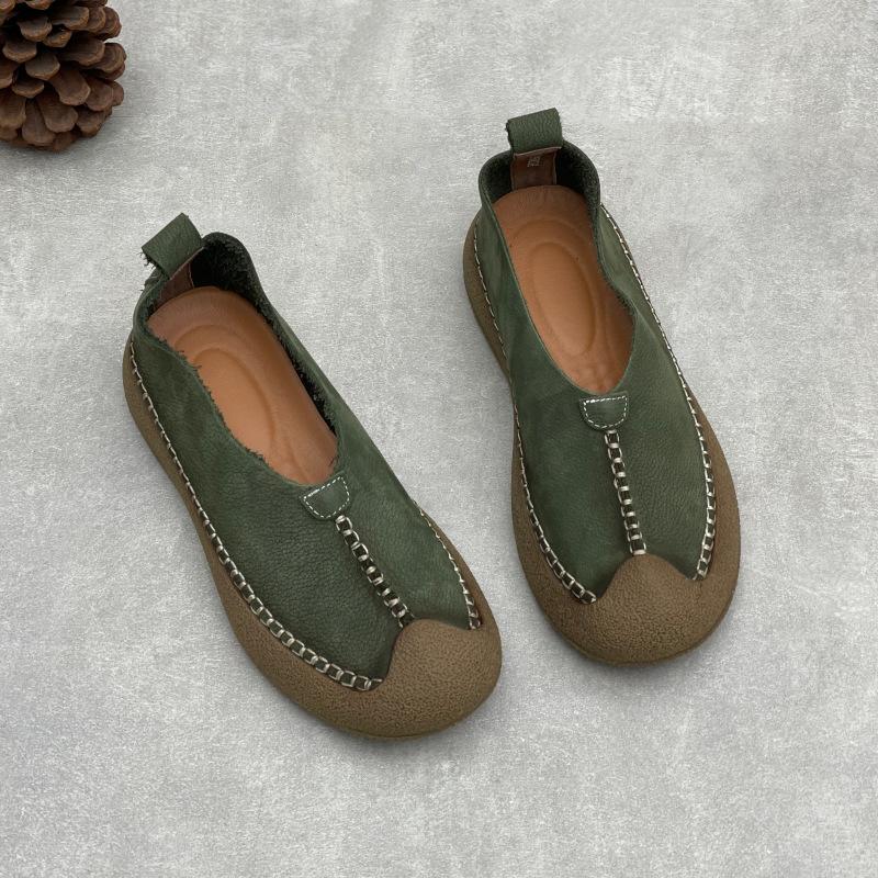 Johnature Retro Handmade Genuine Leather Loafers Soft Soled Cowhide Flat Women's Slip-on Shoes