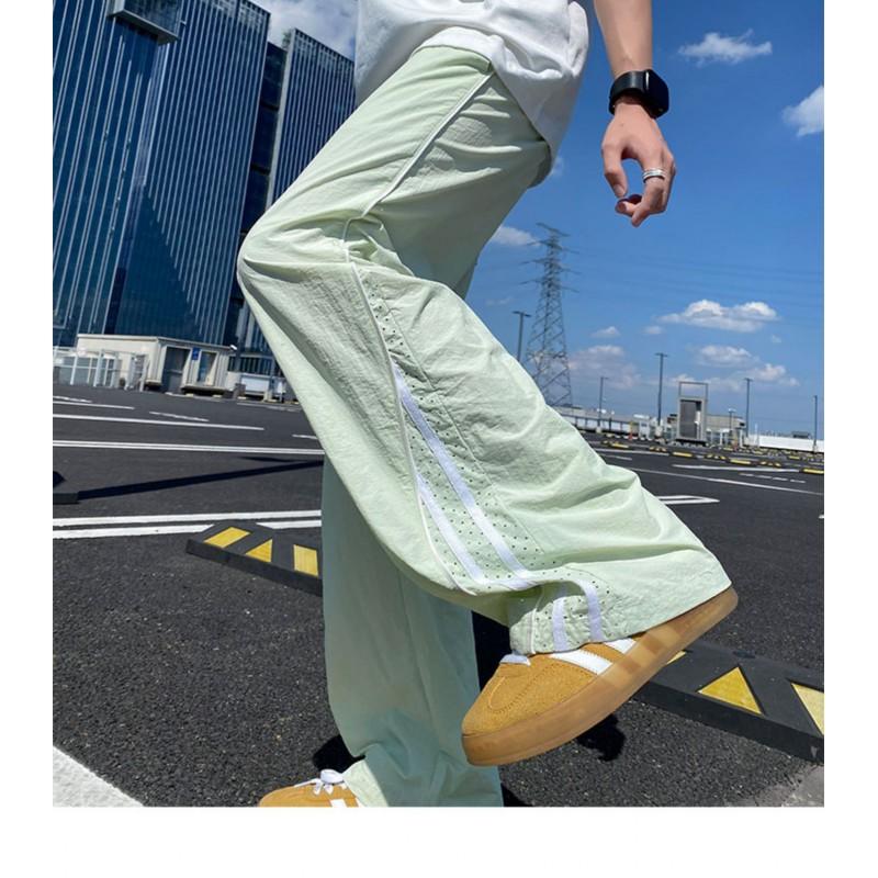 Mens Striped Quick Dry Pants Loose Straight Leg Casual Streetwear Cargo