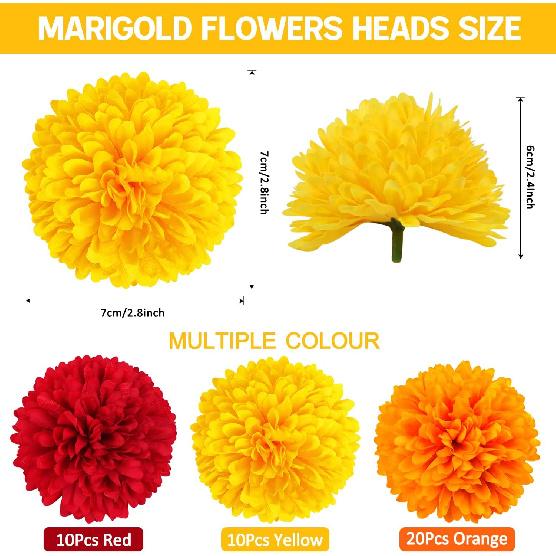 40Pcs 2.75'' Marigold Flowers Heads Bulk, Silk Marigold Artificial Flowers for Diwali Home Decor DIY Wreath Garland Craft Baby Shower Wedding Mexican