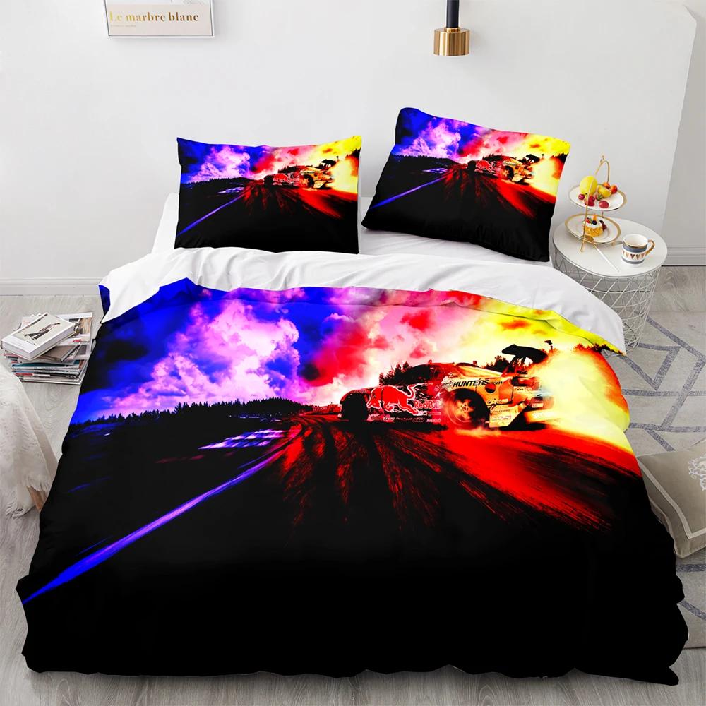Racing Car Printed Duvet Cover with Pillowcase Bedding Set Single Double Twin Full Queen King Size 2/3pcs Polyester Quilt Cover