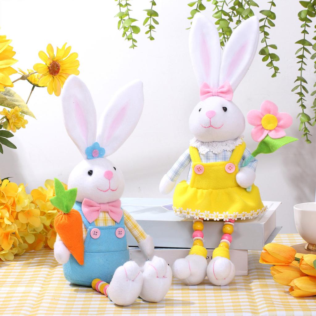 Easter Rabbit Plushie Toy with Carrot Flower Decorations Delightful Festive Gift Desktop Ornament Home Decor
