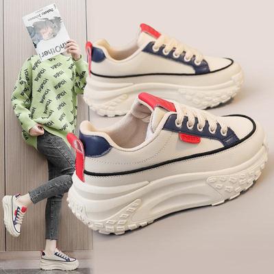 K6710 2024 Damen Dad Schuhe: Bunte, dickbesohlte, höhenverstärkende Leder-Sneaker – modischer koreanischer Stil für Studenten.