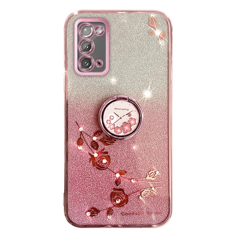 KADEM Flower Pattern Phone Case for Samsung Galaxy A31 Glitter Gradient Soft TPU Cover with Ring Kickstand