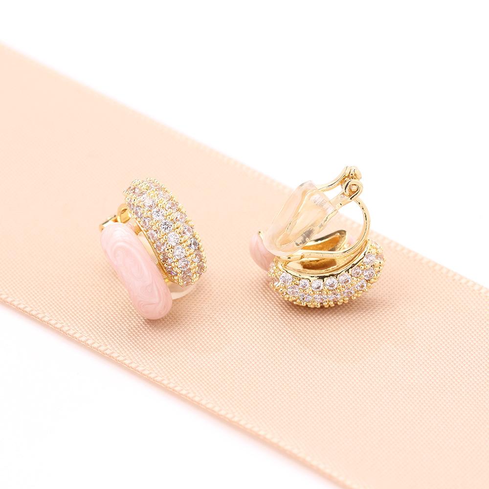 Korean sweet niche macaron color dripping oil inlaid stone earrings gold-plated simple and versatile ear piercing ear clip women's earrings