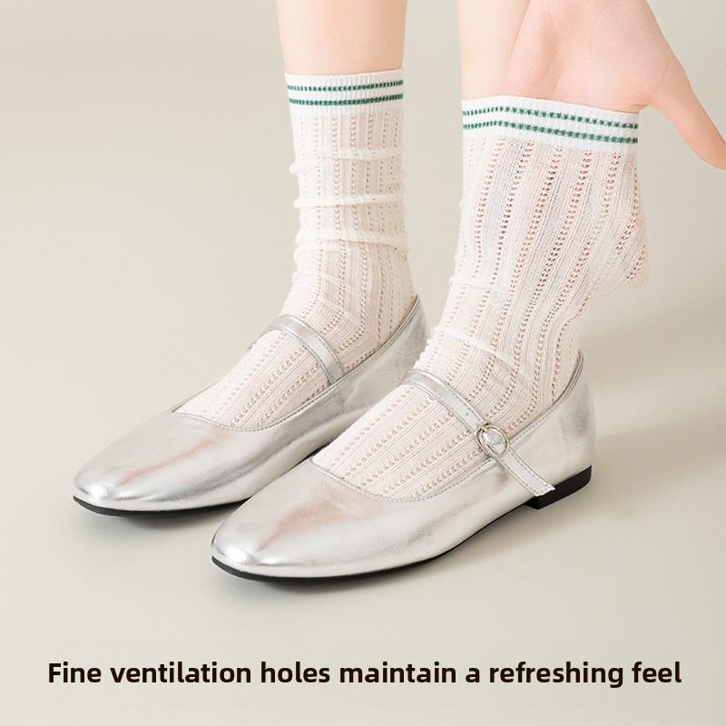 5 Pairs of Women's Spring and Fall Mesh Month College Style Cotton Midtube Stocking