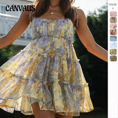Vestido halter de mujer de verano Estilo de vacaciones Vestido halter estampado sexy con vestido corto de material de forro