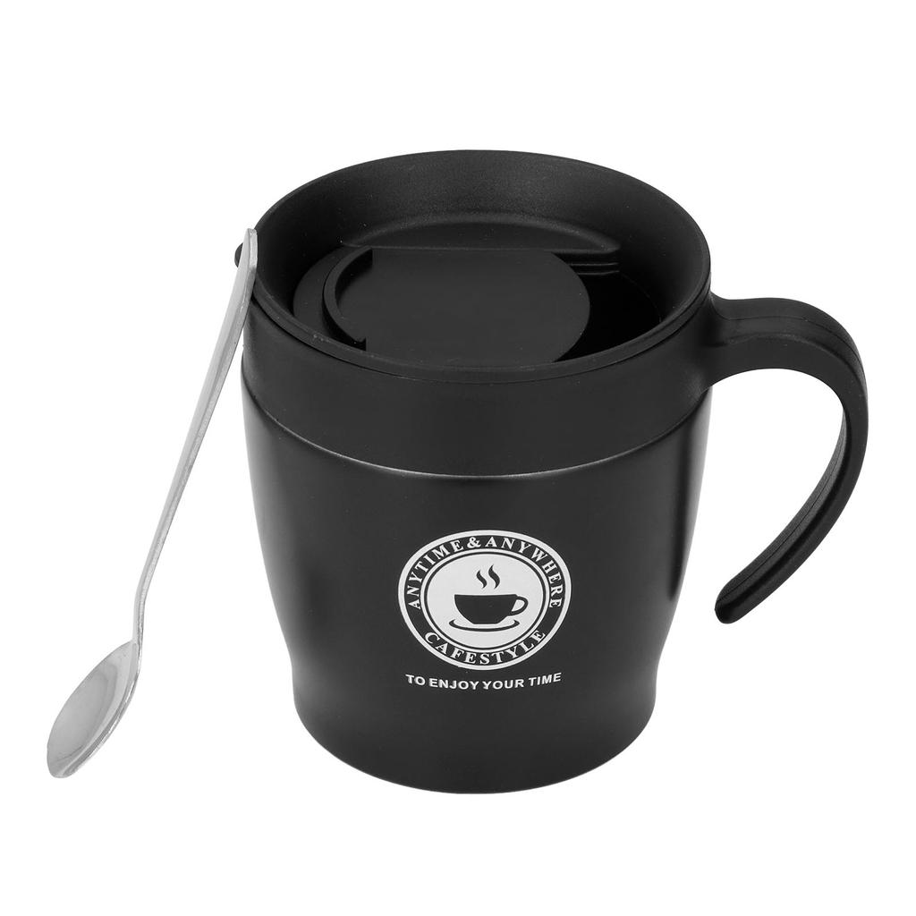 Kaffeebecher 330ml Griff Tragbar Edelstahl Wärmedämmwirkung Heißwasserbecher BüroSchwarz