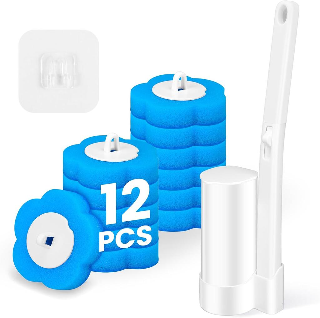 Disposable Toilet Brush Toilet Wand Refills Extended Handle With 12 Cleaner Refills Toilet Brush For Toilet Bowl Cleaners Bathroom Cleaning