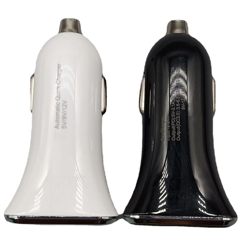 38W Car Charger with USB Type C and Standard USB A Port for 2 Devices Power Supply Support QC3.0 Charge