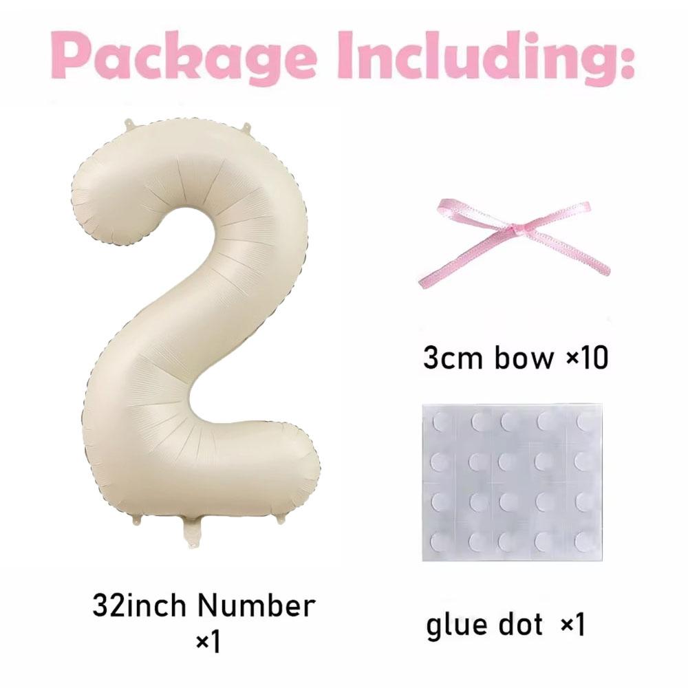 32inch Pink Bows Number Balloons Cream White Beige Number Foil Balloons Pink Bows For Girls Birthday Coquette Themed Party Decor
