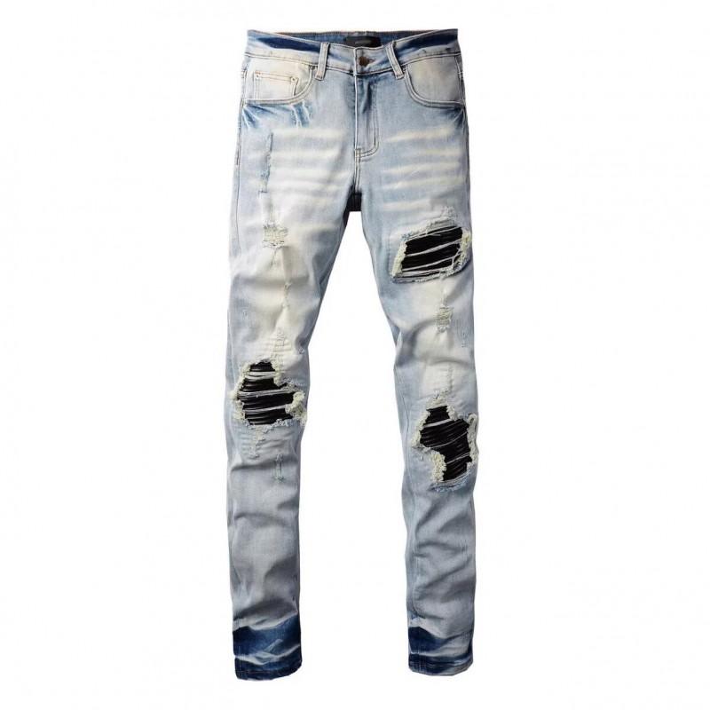 Jeans Denim da Uomo Retro Slim Straight Fit Pantaloni Casual in Misto Cotone Stile Vintage