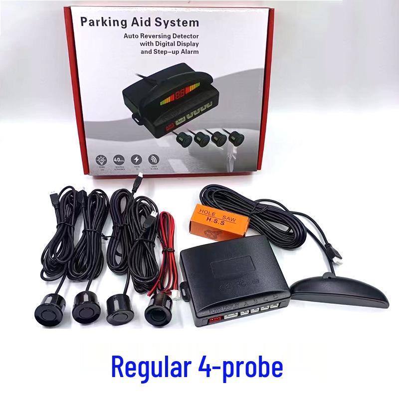 Reversing Radar with 4 Probes, LED Display, and Crescent Buzzer for Cars.