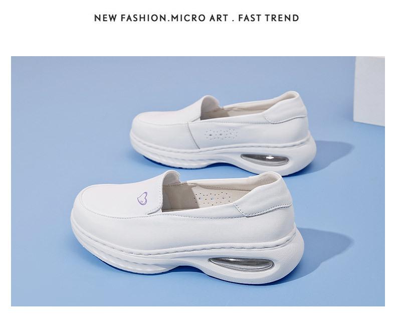 Bu Lan Ni Women's Genuine Leather Nurse Shoes – Breathable, Soft Sole, Non-Slip, Air Cushion, Comfortable for Medical Staff, Same Style as Hospital