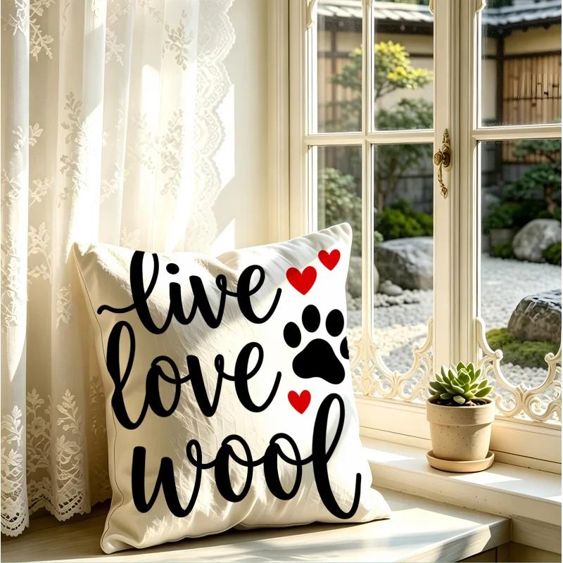 Live Love Woof Dog Paw 18.18 Inch Throw Pillow, Printed Cushion With Insert For Sofa Bedroom Pet Owner Room Decor
