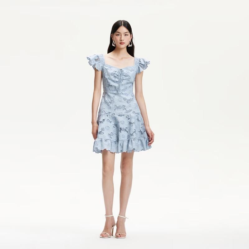 

VEROMODA 2025 Summer Pure Cotton 3D Lace Tie-Waist Mini Dress L