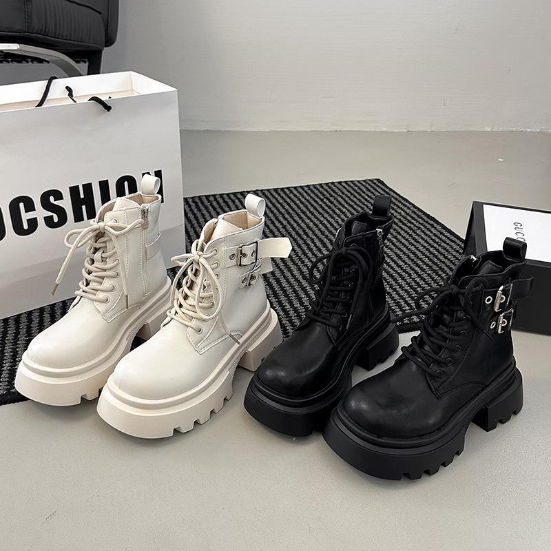 Autumn and Winter Harajuku Cool Handsome Rock Punk Street Mid-tube Locomotive Knight Martin Muffin Thick-soled Thick-heeled Hipster Boots Shoes