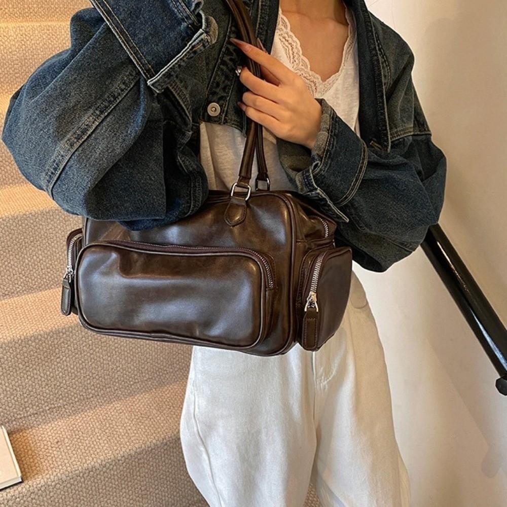 Tote Storage PU Handbag Multiple Pockets Messenger Bag Versatile PU Underarm Bag  Women