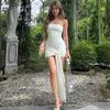Women's Spring Solid Color Wrap Corset Splicing Mesh Girdle Pleated Short Dresses