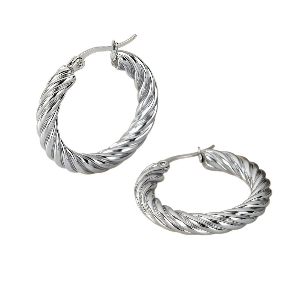 2025 New Style Twisted Titanium Circle Earrings for Women - Low MOQ, Mixed Batch, Dropshipping, Sample Orders Available