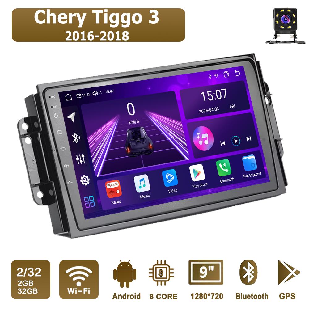

Android Car-Play Car Radio For Chery Tiggo 3 2016-2018 Multimedia Player Head Unit Stereo GPS Navigation BT WIFI,8 CORE ,2+32GB чорний