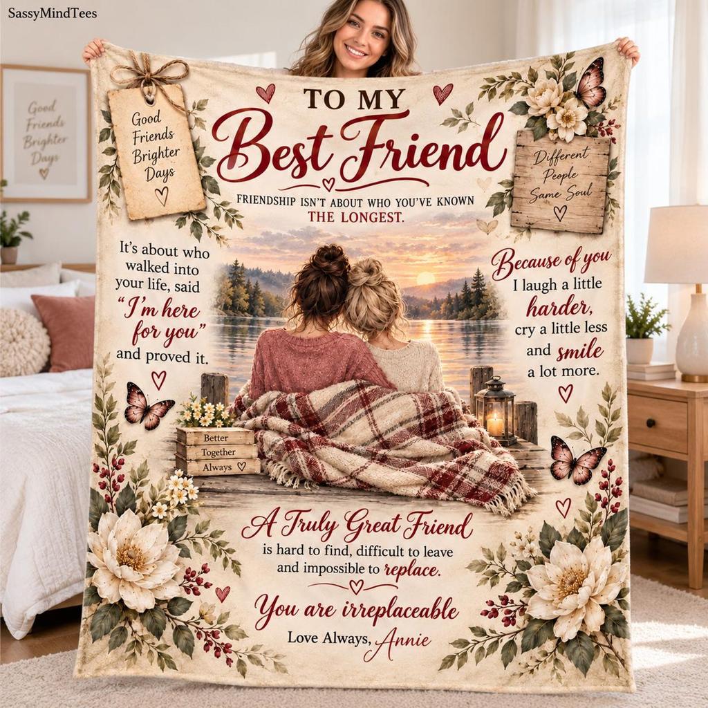 Personalized Best Friend Blanket, Custom Name Fleece Throw, Friendship Gift for Her, Bestie Birthday Gift, Soul Sister Keepsake
