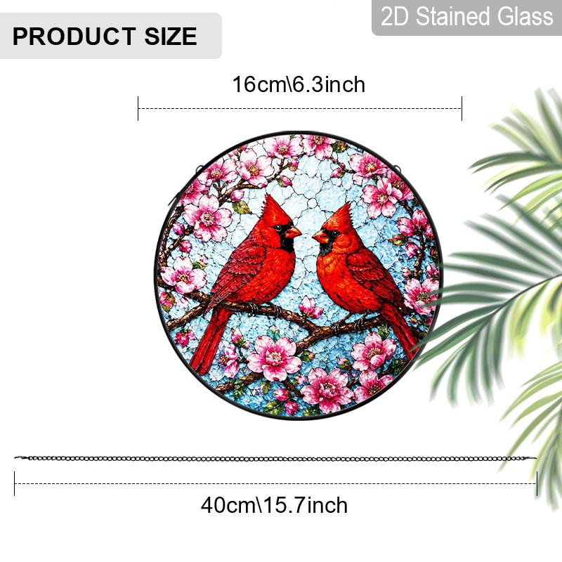 1pc 2D Flat Cardinal Stained Glass Suncatcher, 6.3/7.87 Inch Wildflower Red Bird Suncatcher Stained Glass Window Hanging Decor, Wall Hanging Flower 6.3inch
