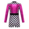 Girls Race Car Racer Costume Long Sleeve Checkerboard Print Back Zipper Short Jumpsuit Cosplay Costume
