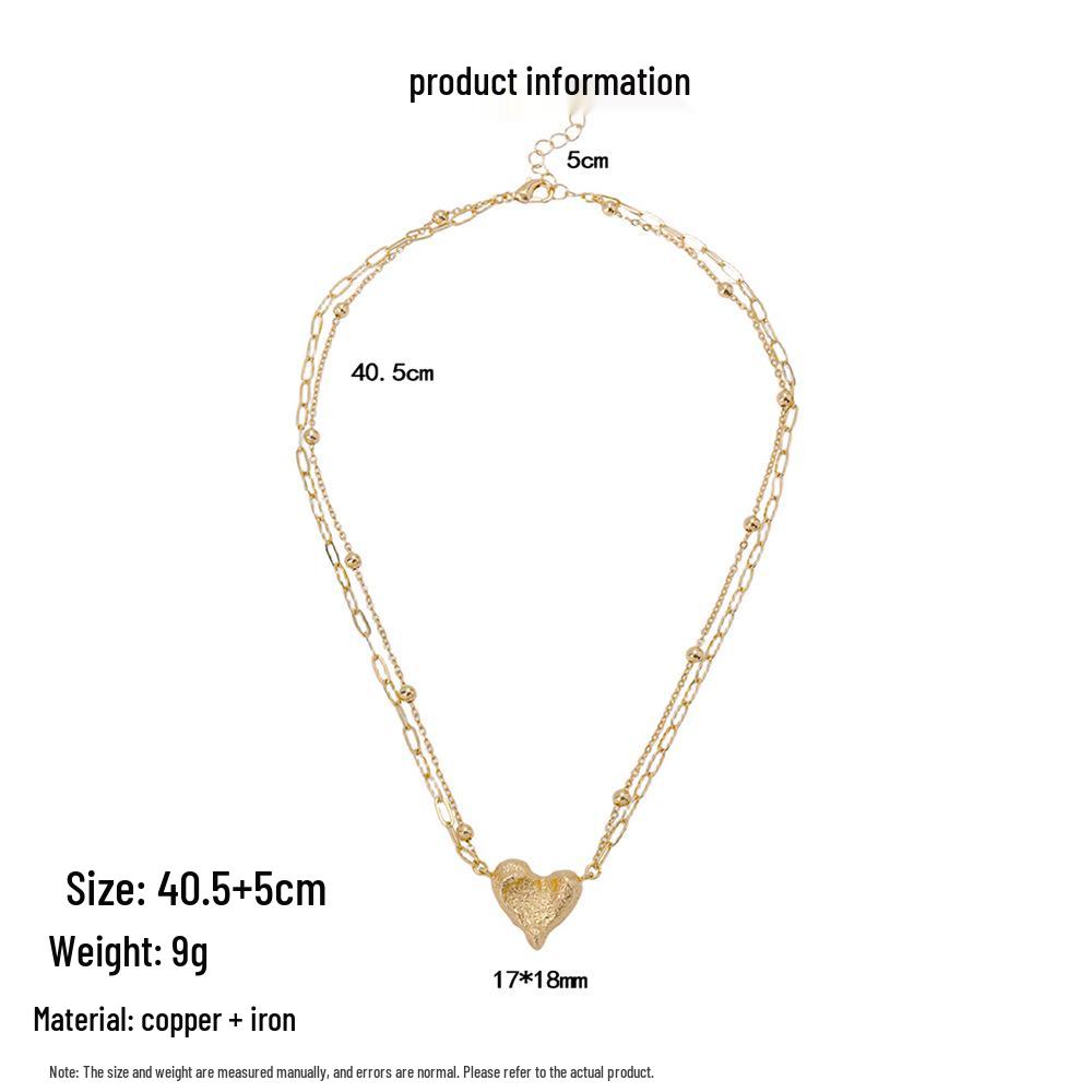 Europäische Leichte Luxus Gold Herz Matt Mehrschichtig Verstellbar Damen Halskette