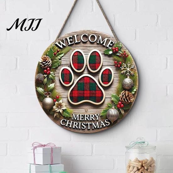 Decorative Entrance Wall Art Christmas Hanging Pendant with Lanyard, Wooden Sign for Front Indoor Outdoor Seasonal Decor Door, Creative Farmhouse