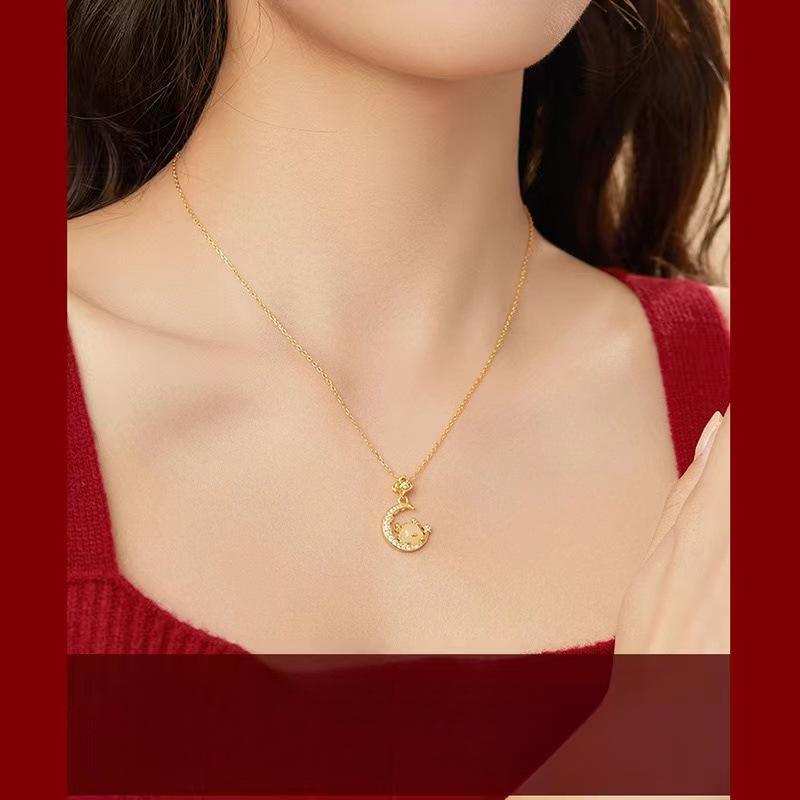 Drachenjahr Stern Mond Niedliche Drachen Halskette Damen Anhänger Leichter Luxus Nische Designgefühl Neujahrsgeschenk Geschenk für Freundin